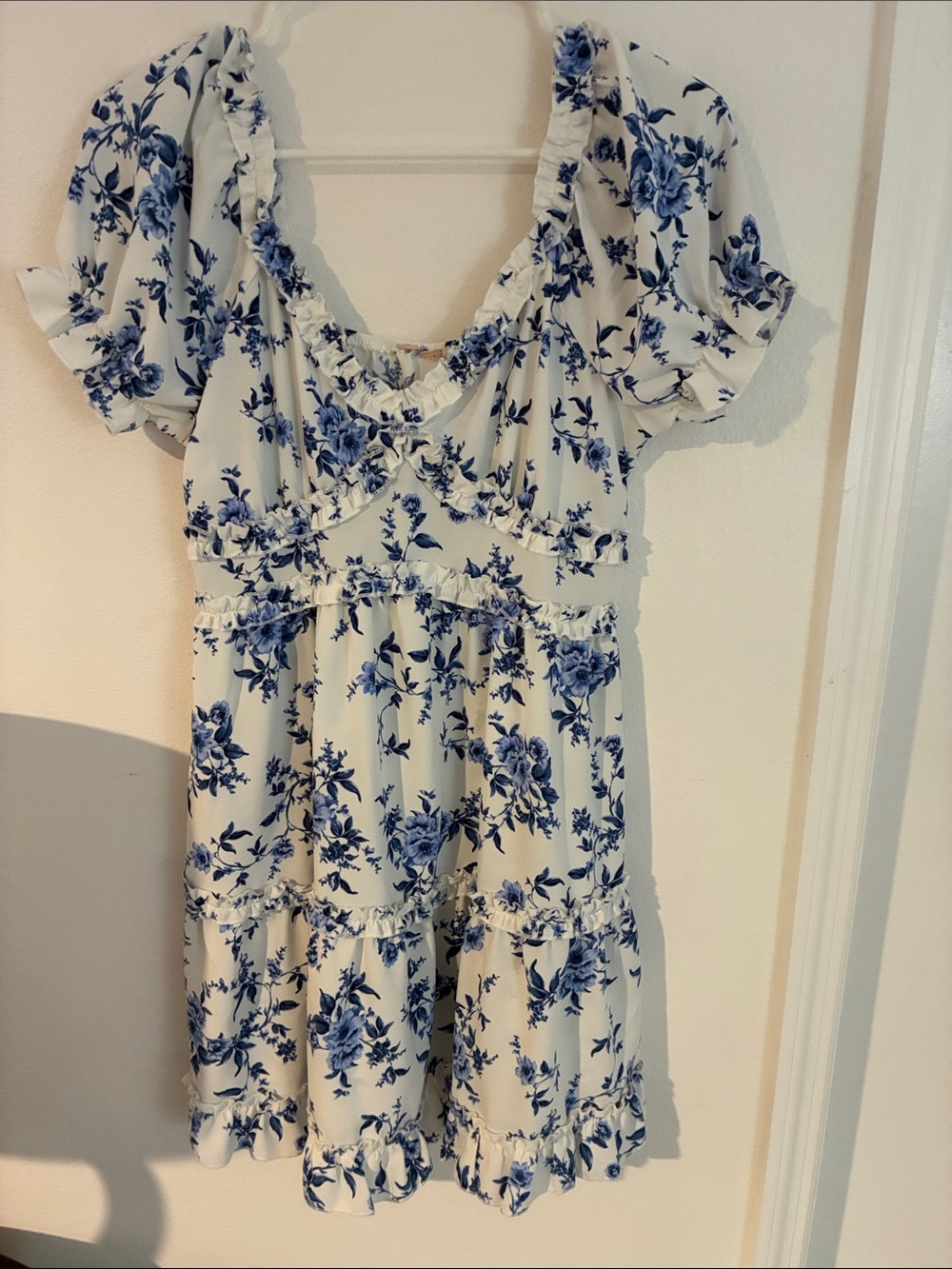 White Mini Dress with Blue Floral Print